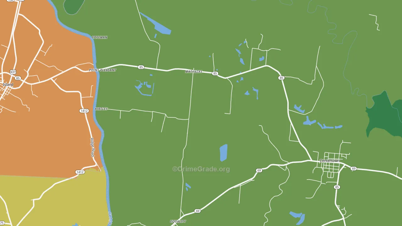 Matanzas, KY Map of Vehicle Theft Rates