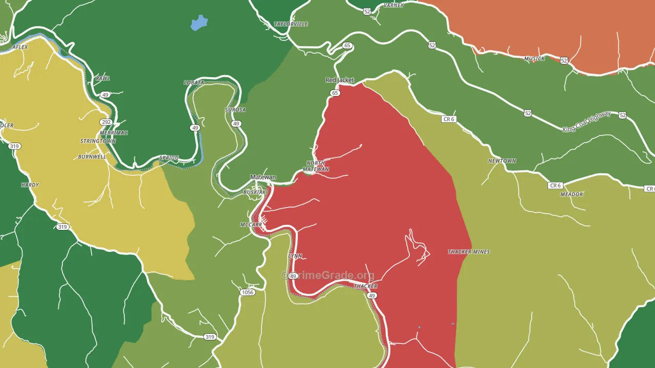 Matewan, WV Map of Vehicle Theft Rates