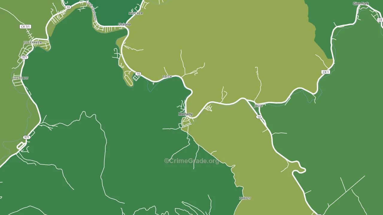 Matheny, WV Map of Vehicle Theft Rates