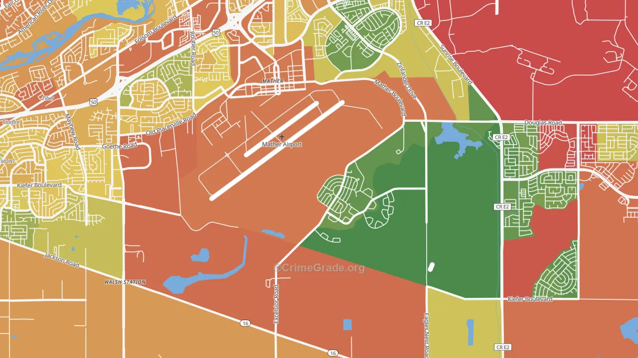 Mather, CA Map of Vehicle Theft Rates
