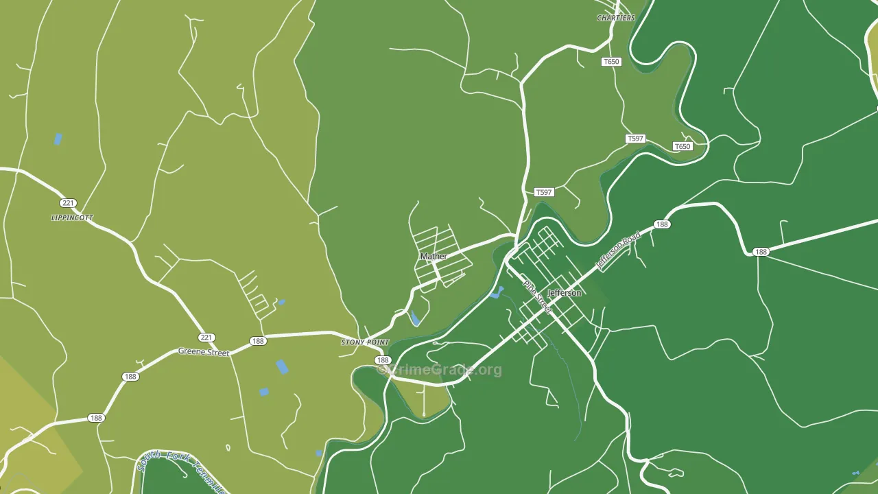 Mather, PA Map of Vehicle Theft Rates