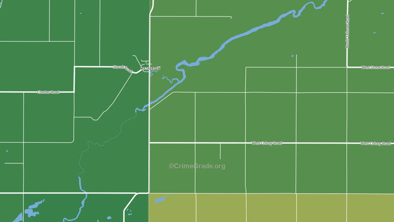 Matherton, MI Map of Vehicle Theft Rates