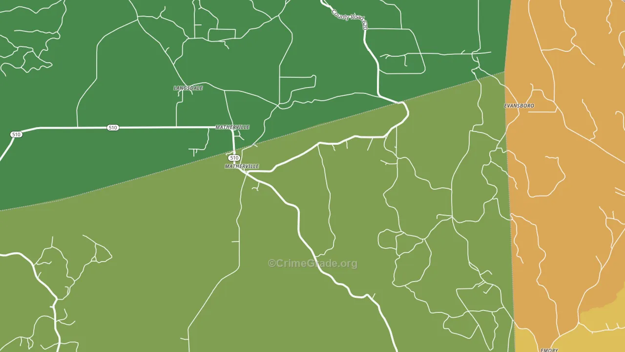 Matherville, MS Map of Vehicle Theft Rates