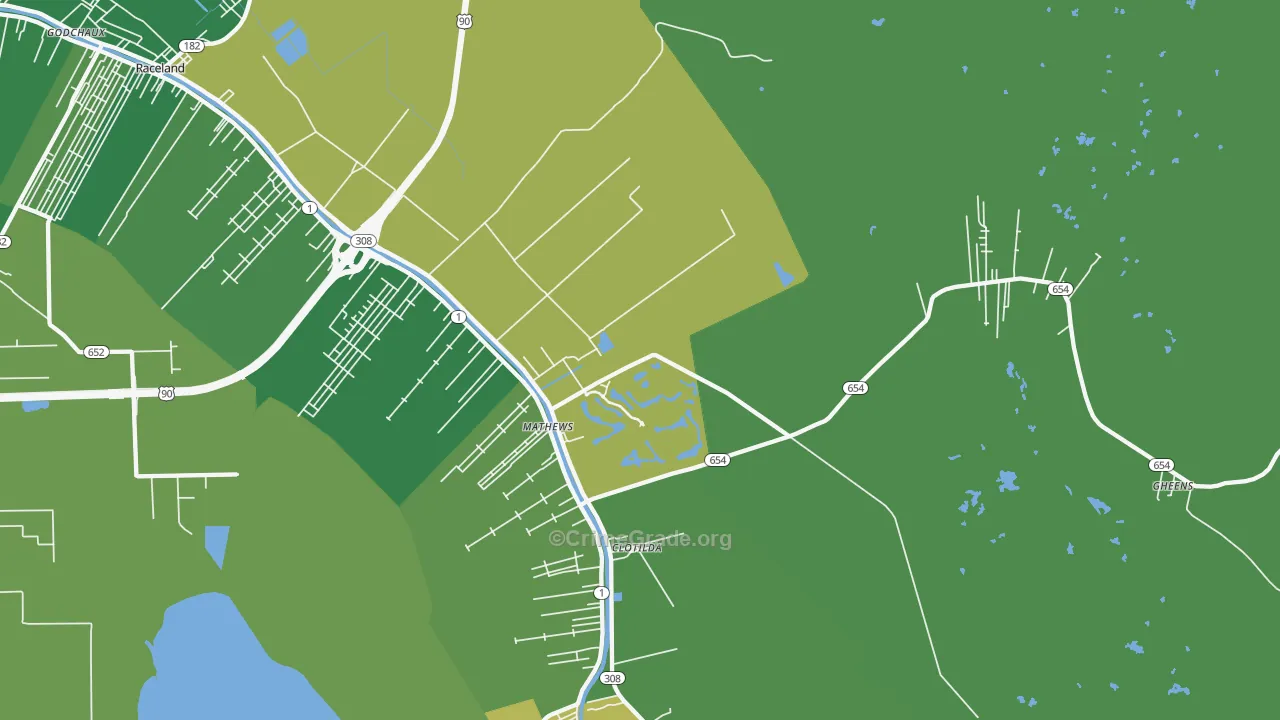 Mathews, LA Map of Vehicle Theft Rates