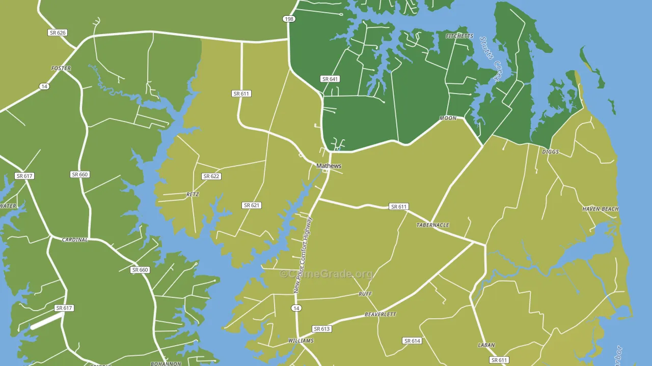 Mathews, VA Map of Vehicle Theft Rates