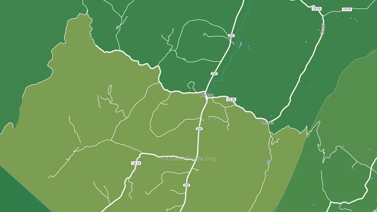 Mathias, WV Map of Vehicle Theft Rates