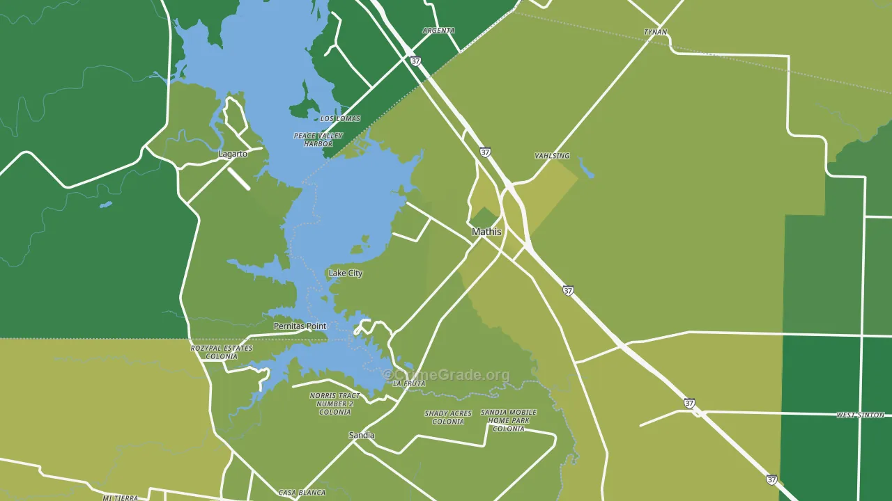 Mathis, TX Map of Vehicle Theft Rates