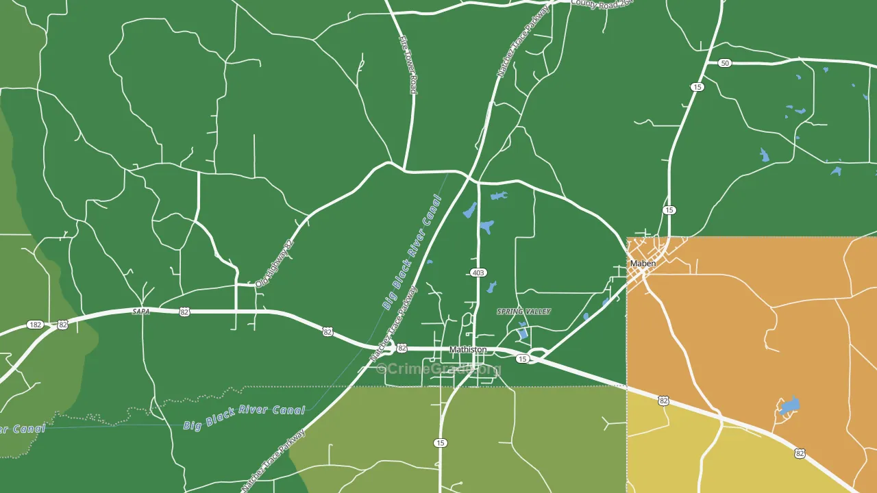 Mathiston, MS Map of Vehicle Theft Rates