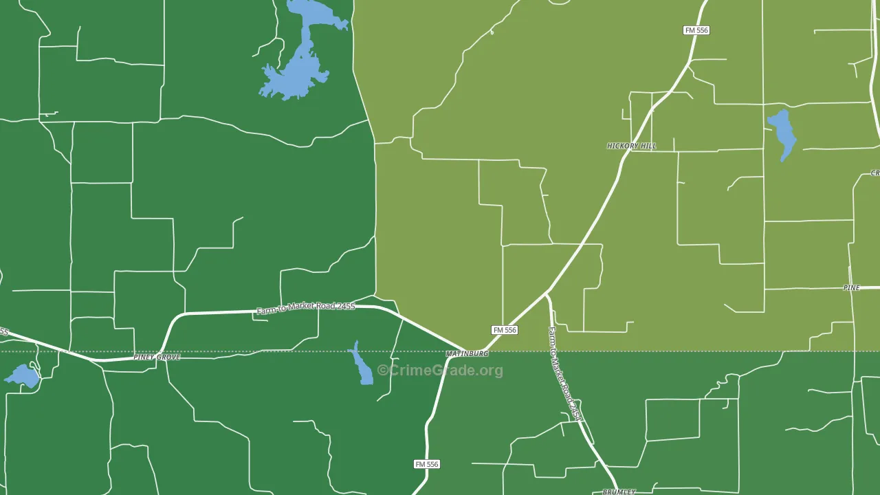 Matinburg, TX Map of Vehicle Theft Rates