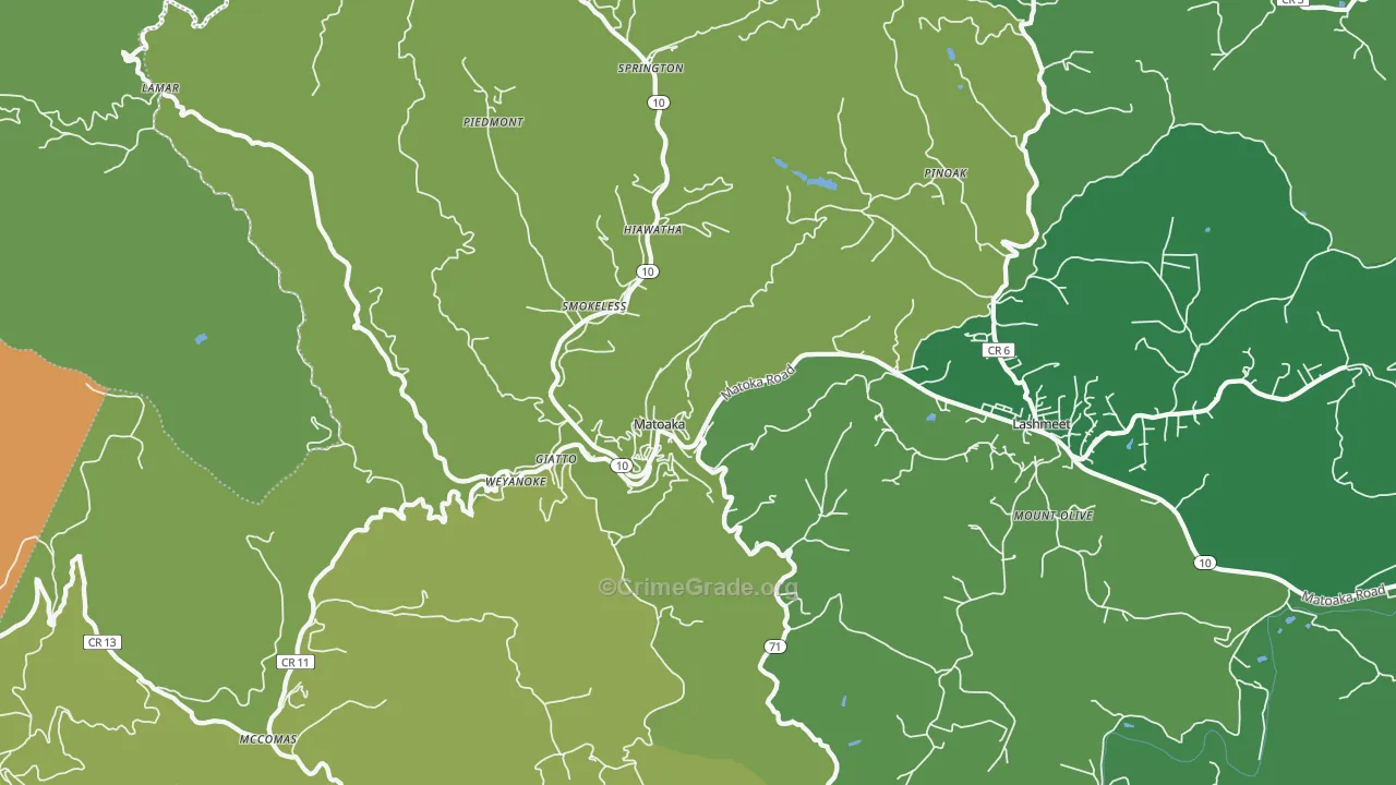 Matoaka, WV Map of Vehicle Theft Rates