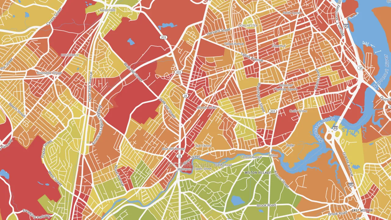 Mattapan, MA Map of Vehicle Theft Rates