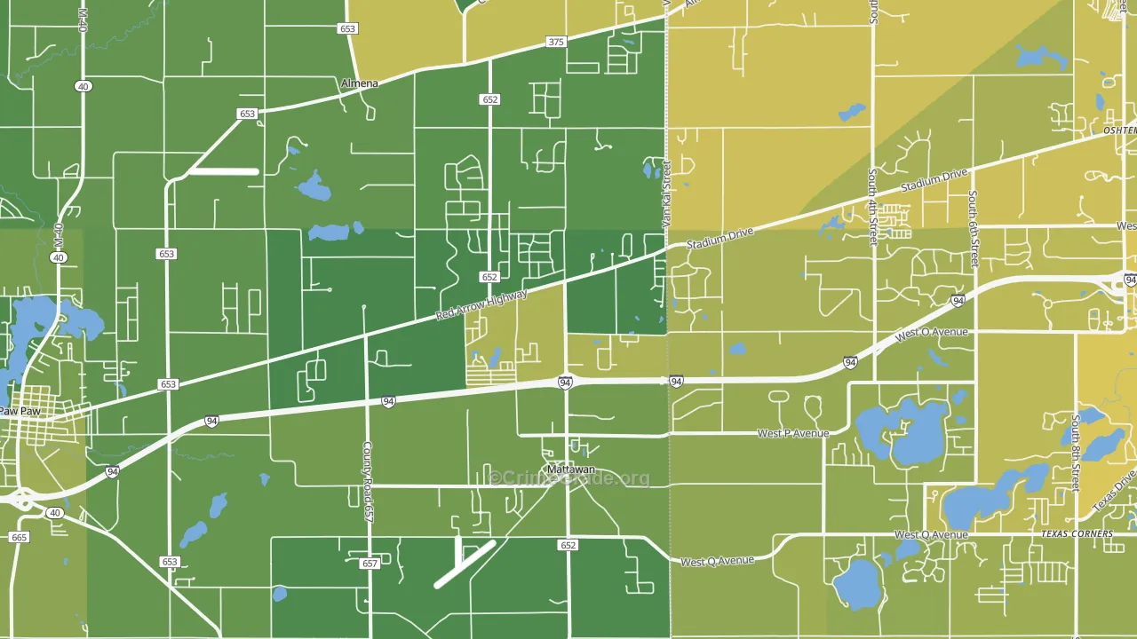 Mattawan, MI Map of Vehicle Theft Rates