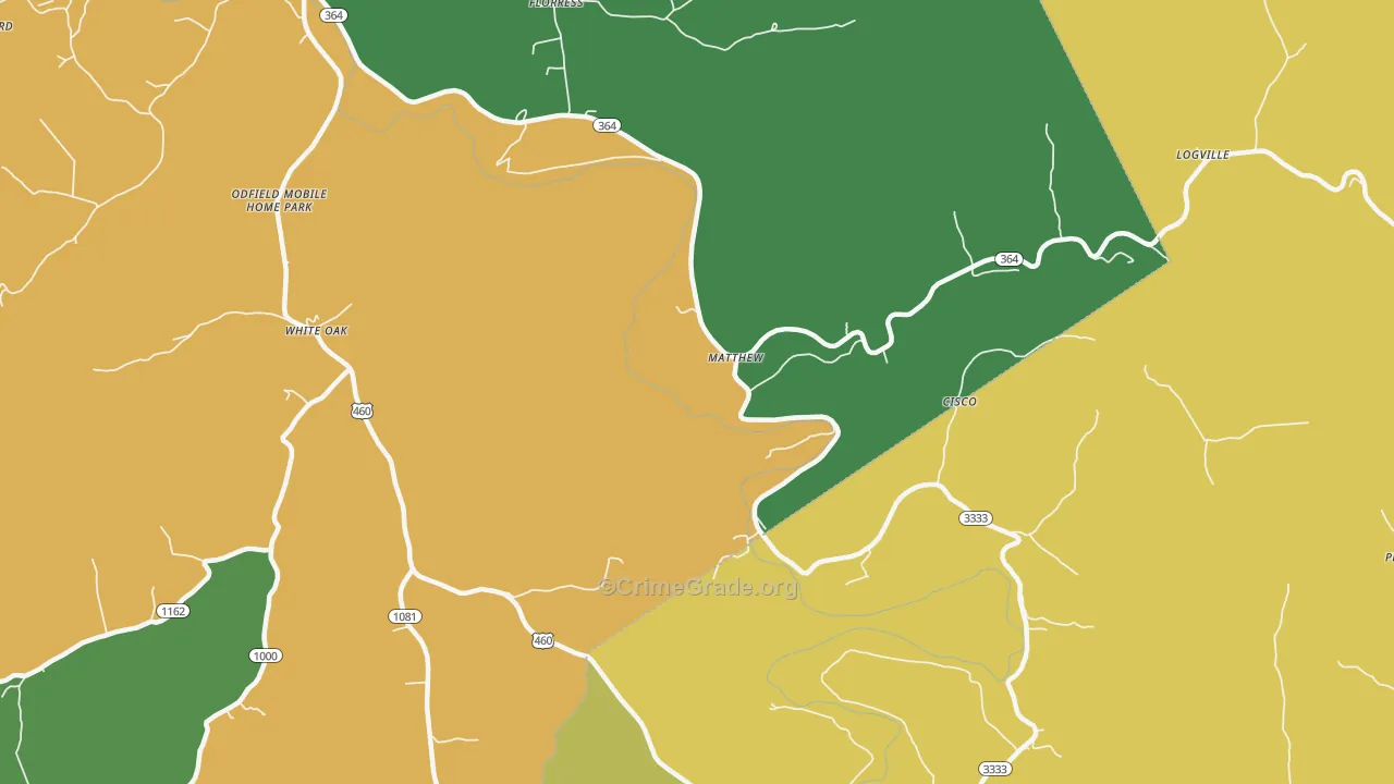 Matthew, KY Map of Vehicle Theft Rates