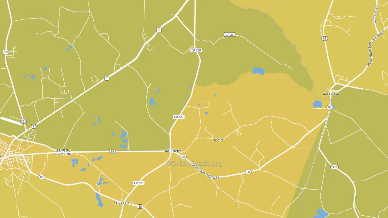 Matthews, GA Map of Vehicle Theft Rates
