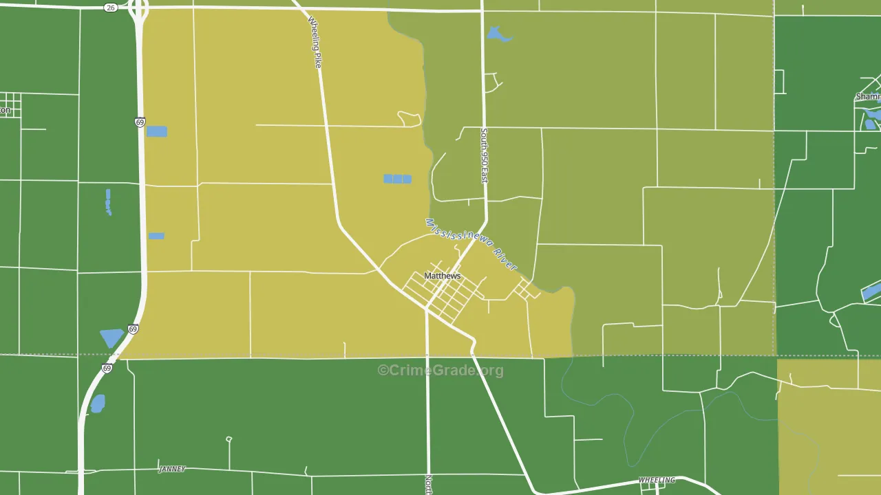 Matthews, IN Map of Vehicle Theft Rates