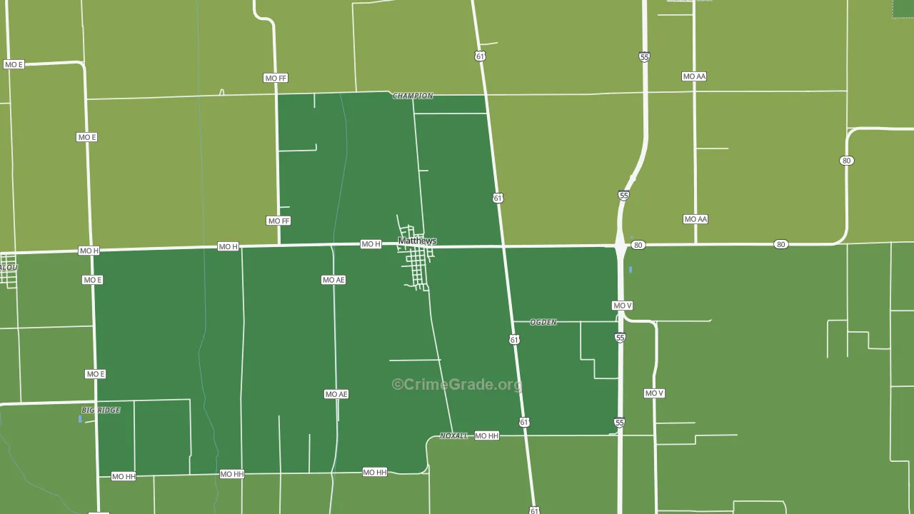 Matthews, MO Map of Vehicle Theft Rates