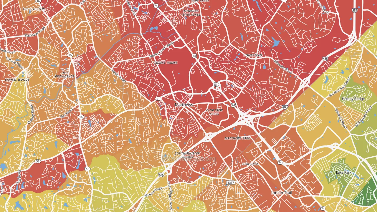 Matthews, NC Map of Vehicle Theft Rates