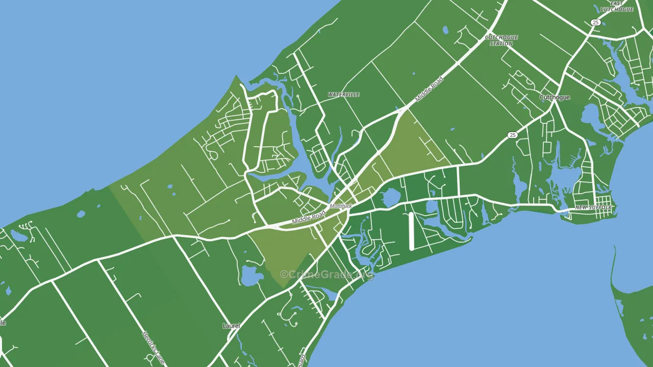 Mattituck, NY Map of Vehicle Theft Rates