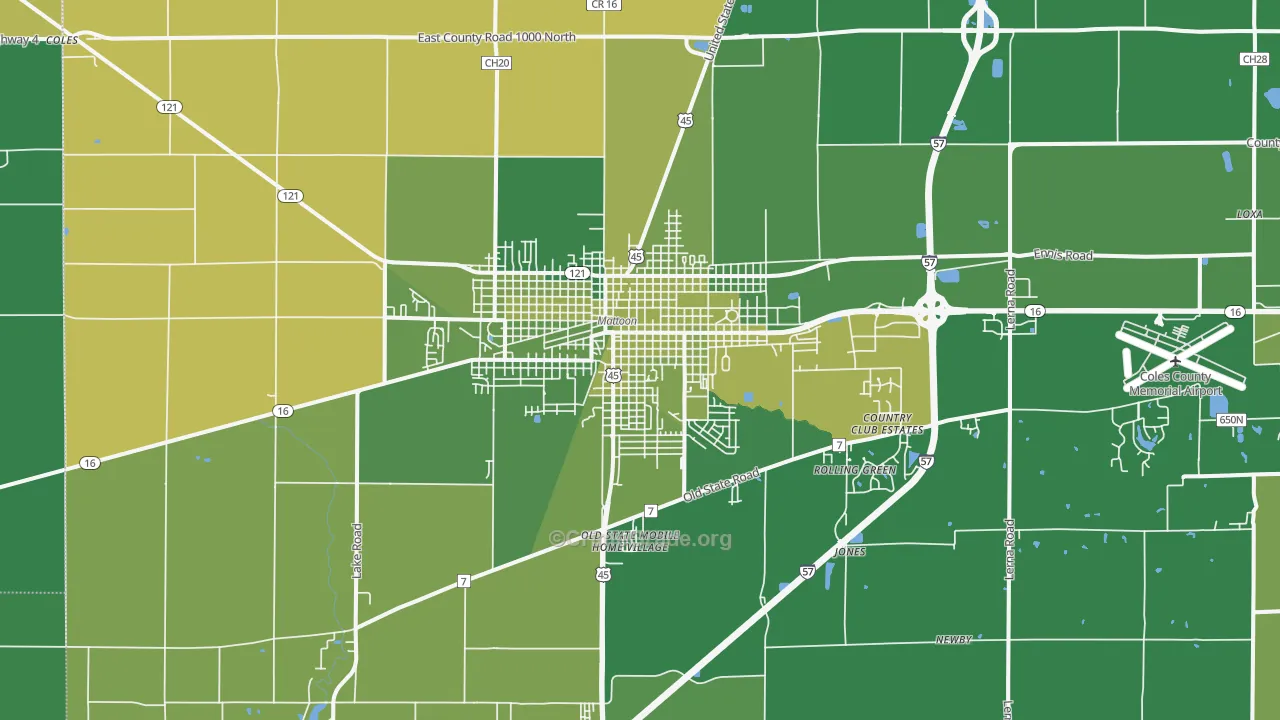 Mattoon, IL Map of Vehicle Theft Rates