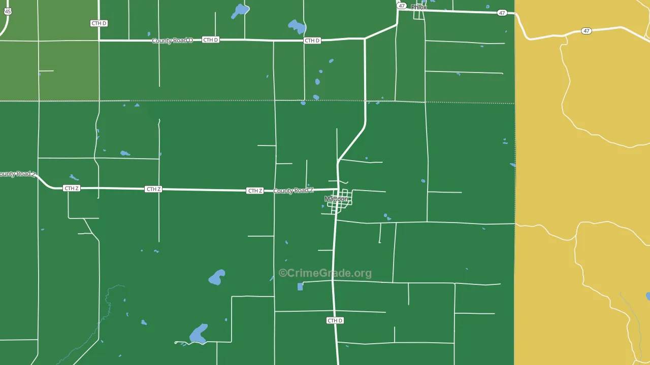 Mattoon, WI Map of Vehicle Theft Rates