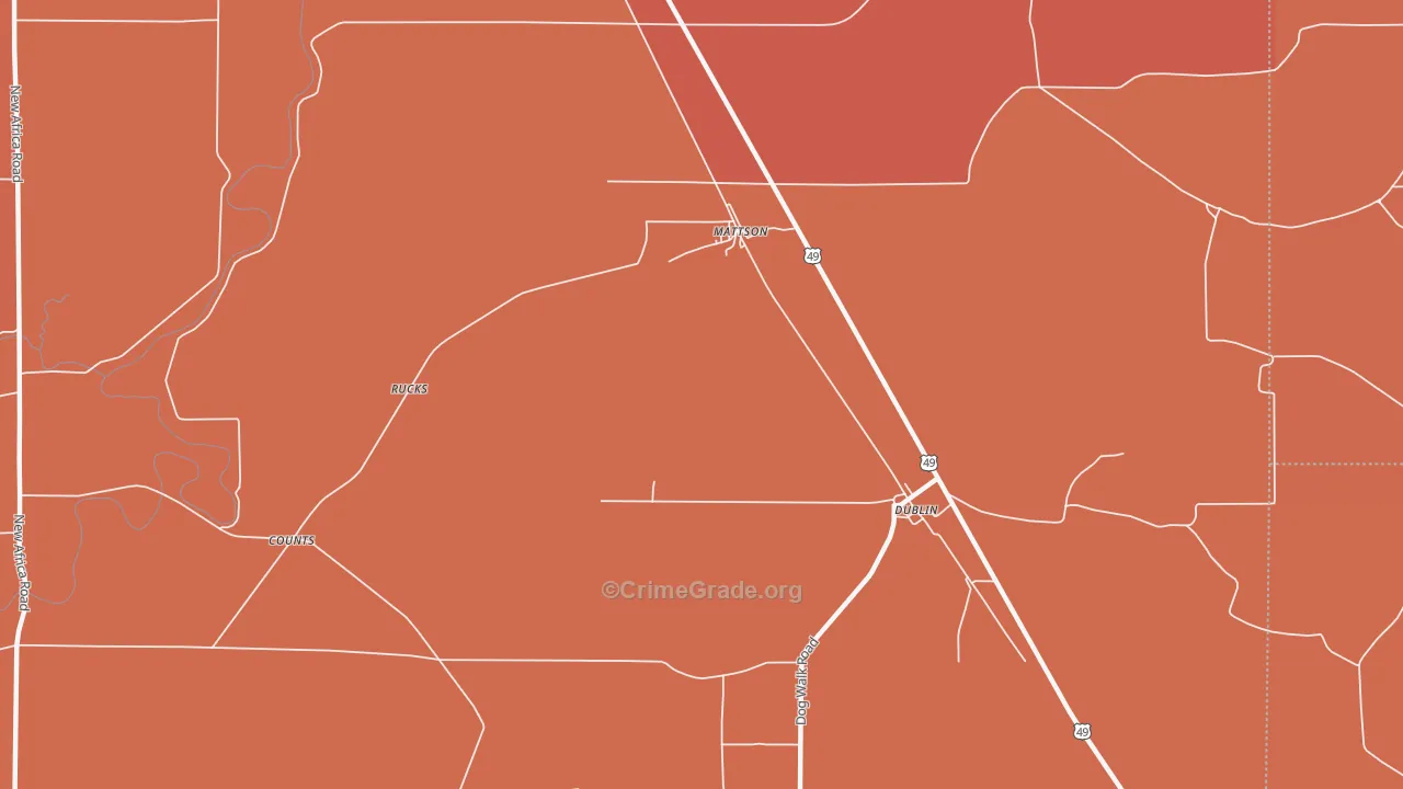 Mattson, MS Map of Vehicle Theft Rates