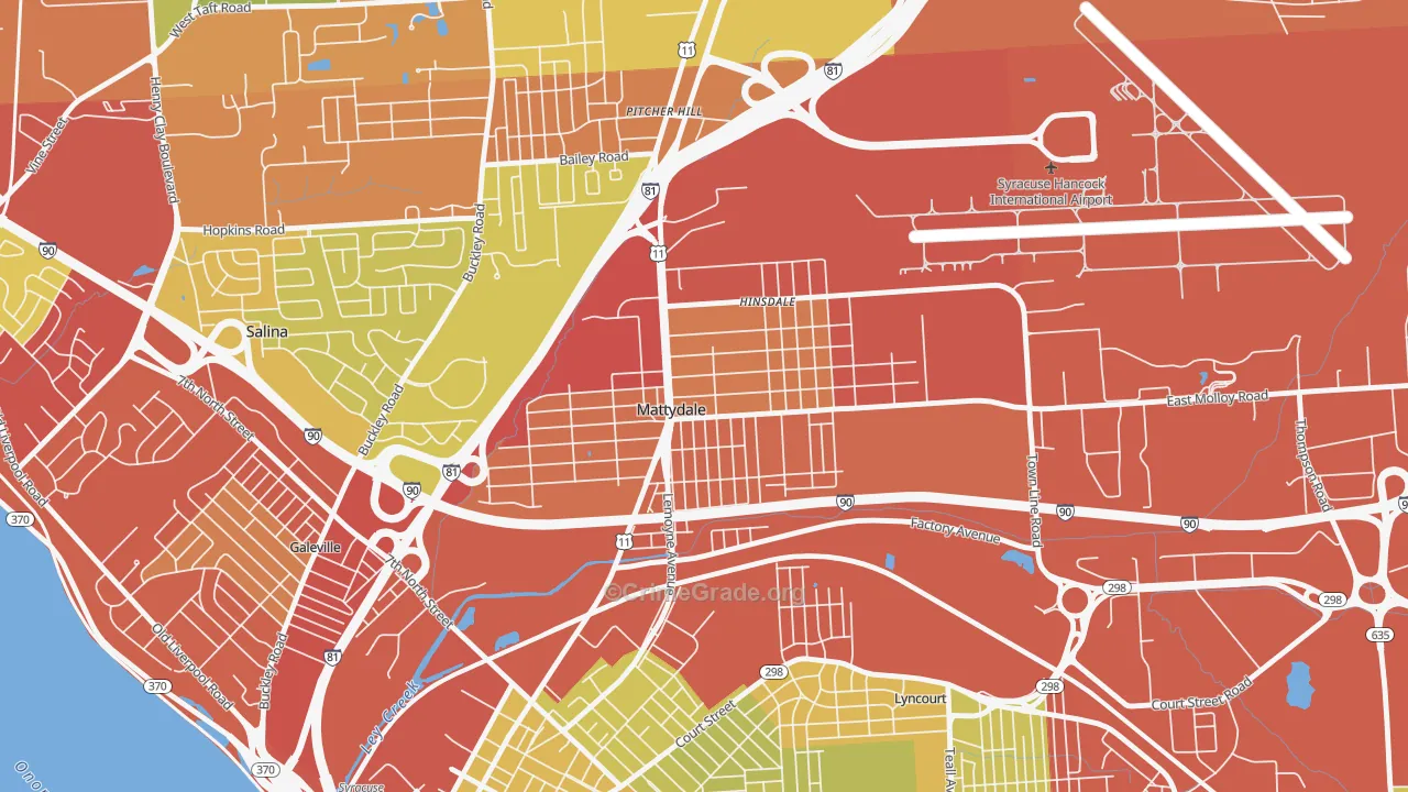 Mattydale, NY Map of Vehicle Theft Rates