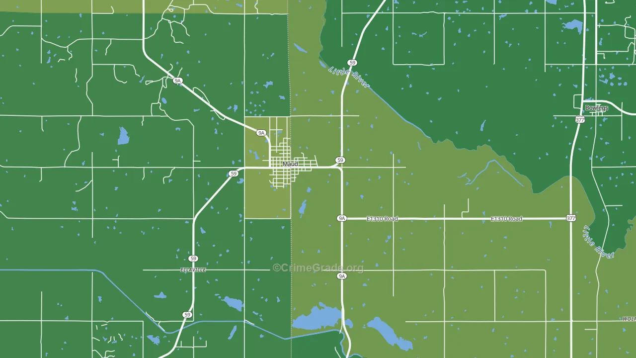 Maud, OK Map of Vehicle Theft Rates