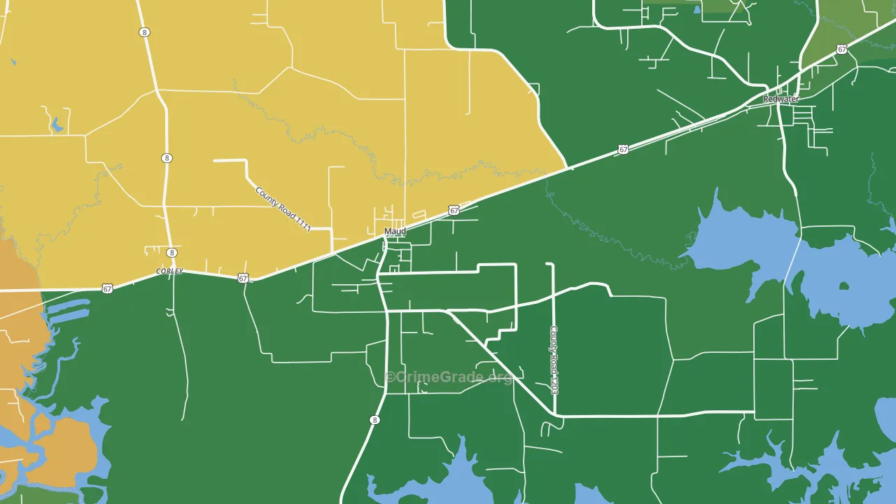 Maud, TX Map of Vehicle Theft Rates