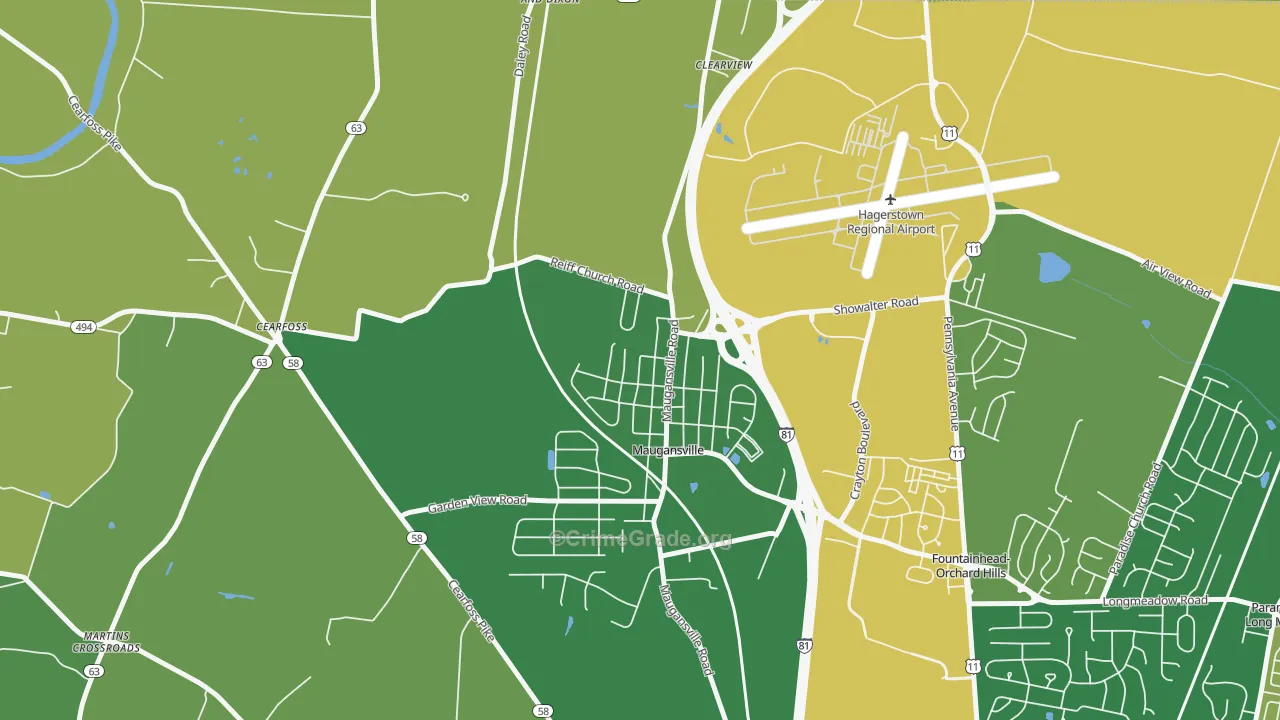 Maugansville, MD Map of Vehicle Theft Rates