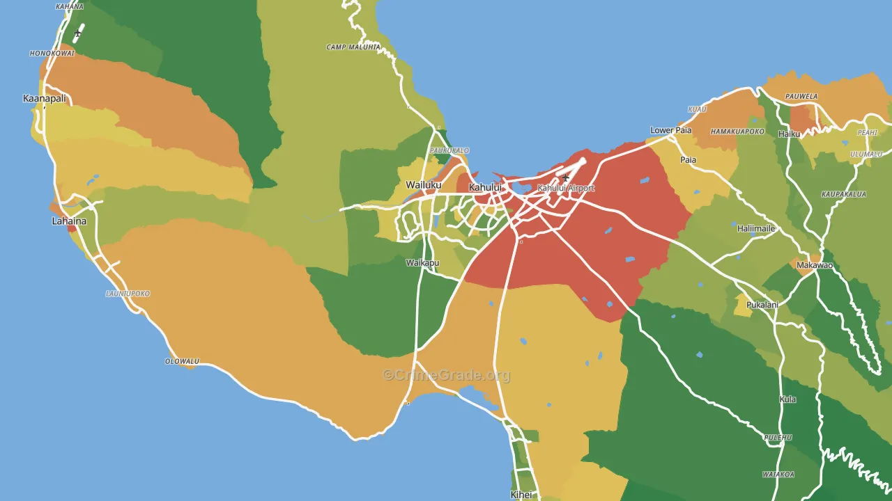 Maui County, HI Map of Vehicle Theft Rates