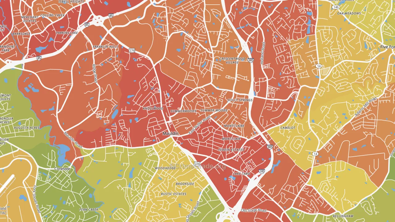 Mauldin, SC Map of Vehicle Theft Rates