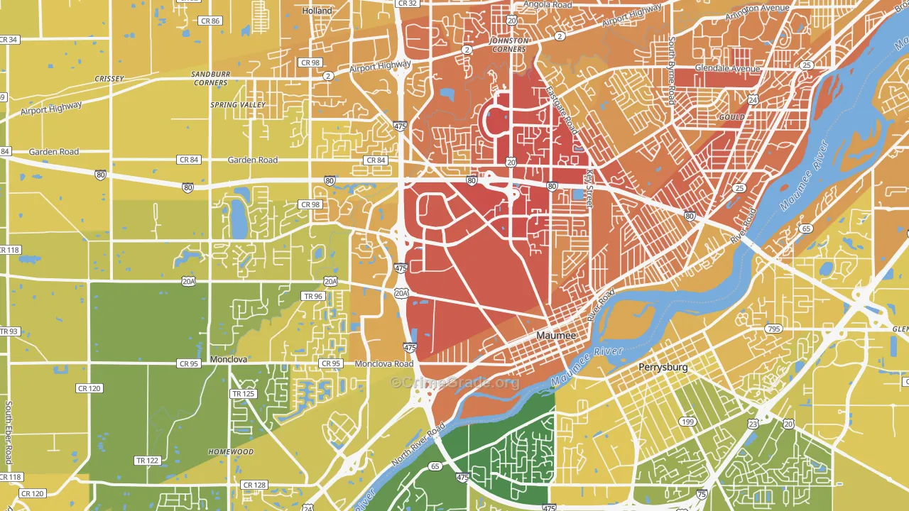 Maumee, OH Map of Vehicle Theft Rates