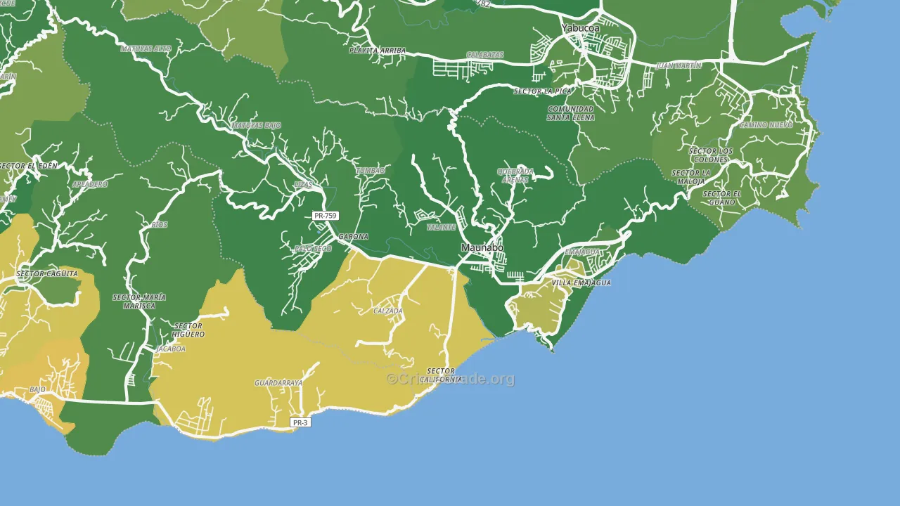 Maunabo, PR Map of Vehicle Theft Rates