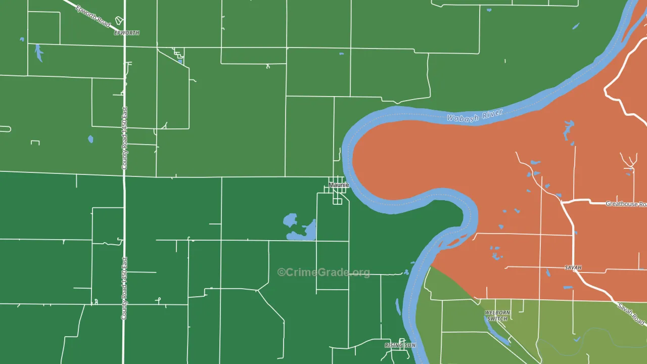 Maunie, IL Map of Vehicle Theft Rates