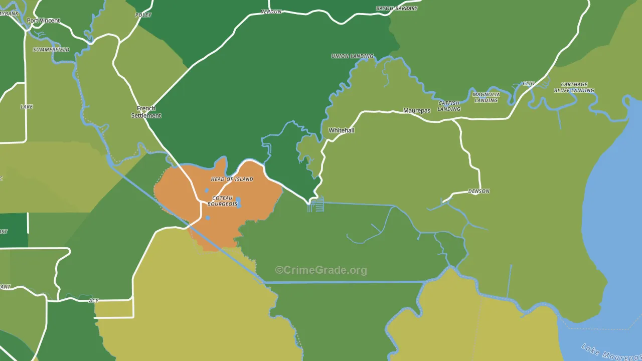 Maurepas, LA Map of Vehicle Theft Rates