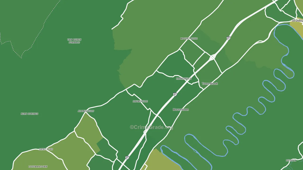 Maurertown, VA Map of Vehicle Theft Rates