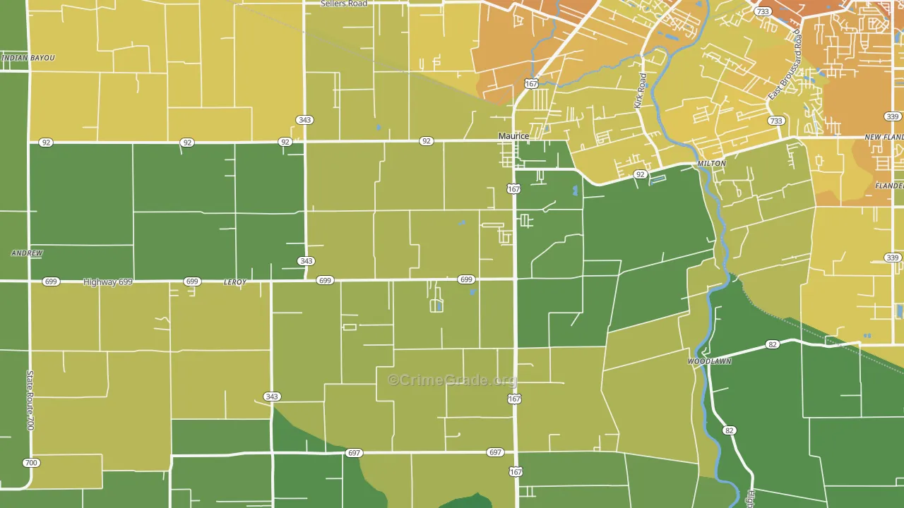 Maurice, LA Map of Vehicle Theft Rates