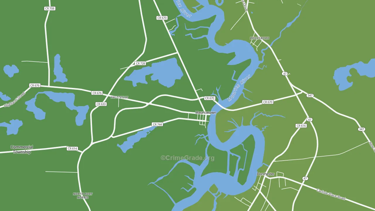 Mauricetown, NJ Map of Vehicle Theft Rates