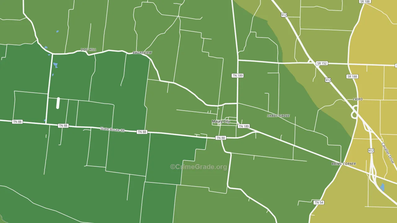 Maury City, TN Map of Vehicle Theft Rates