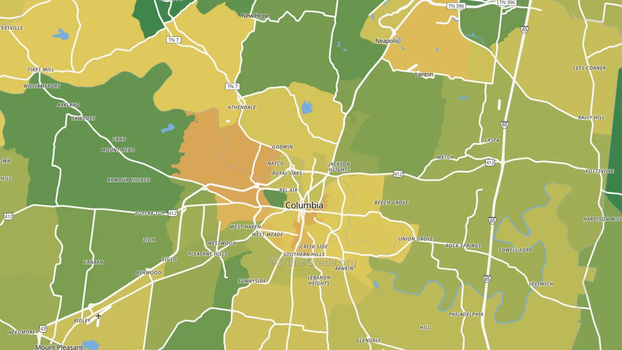 Maury County, TN Map of Vehicle Theft Rates