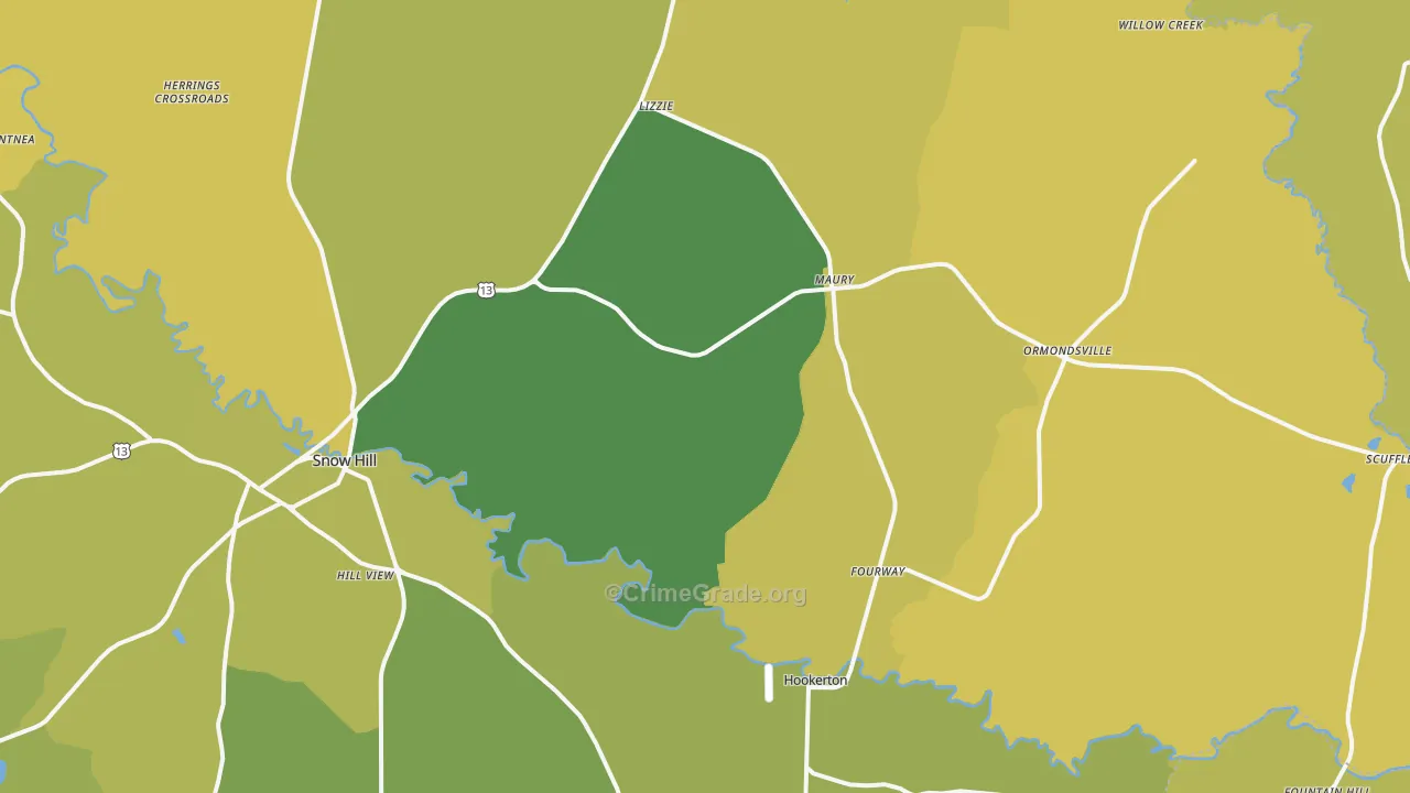 Maury, NC Map of Vehicle Theft Rates