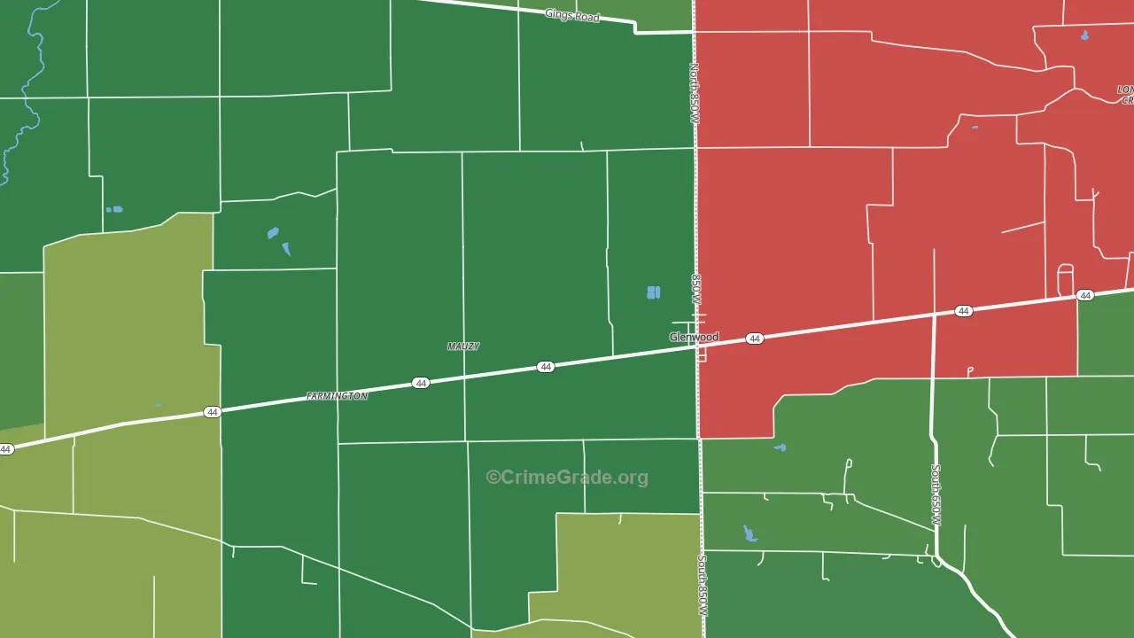 Mauzy, IN Map of Vehicle Theft Rates