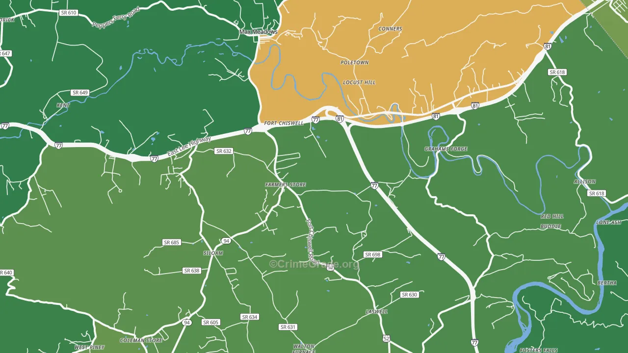 Max Meadows, VA Map of Vehicle Theft Rates