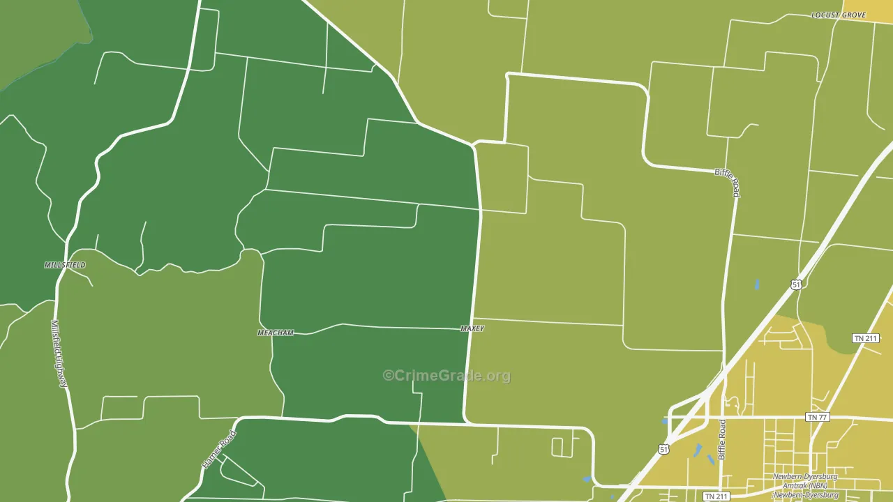 Maxey, TN Map of Vehicle Theft Rates