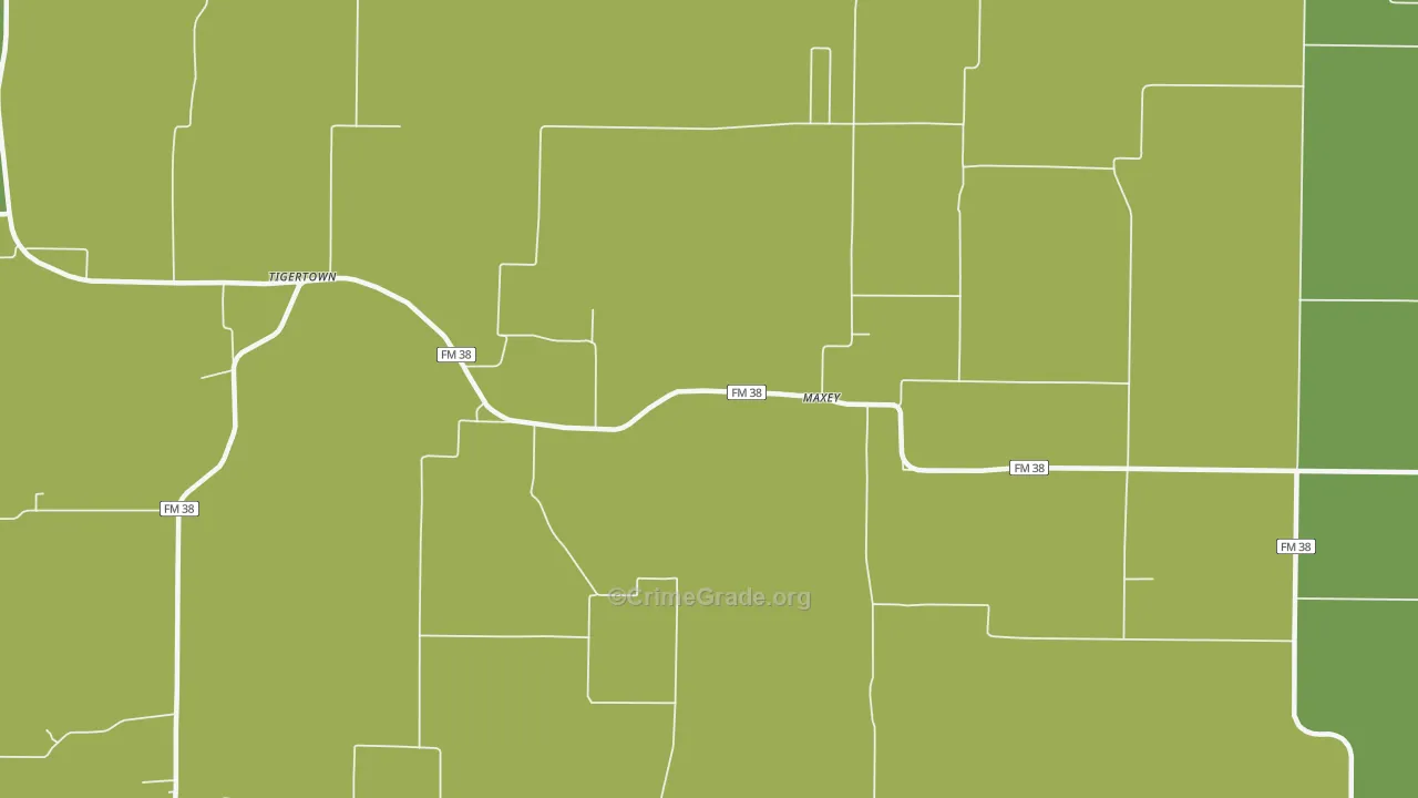 Maxey, TX Map of Vehicle Theft Rates