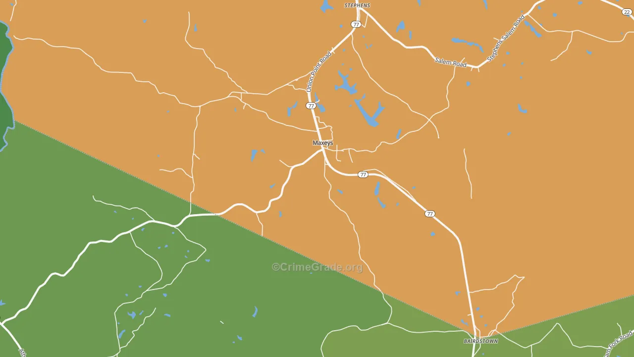 Maxeys, GA Map of Vehicle Theft Rates