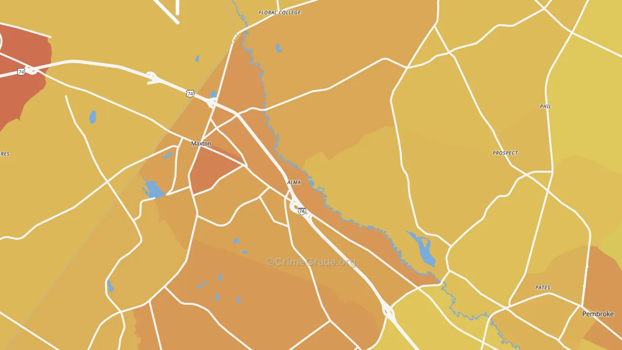 Maxton, NC Map of Vehicle Theft Rates