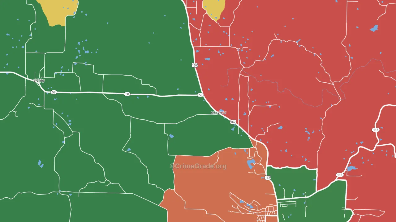 Maxville, AR Map of Vehicle Theft Rates