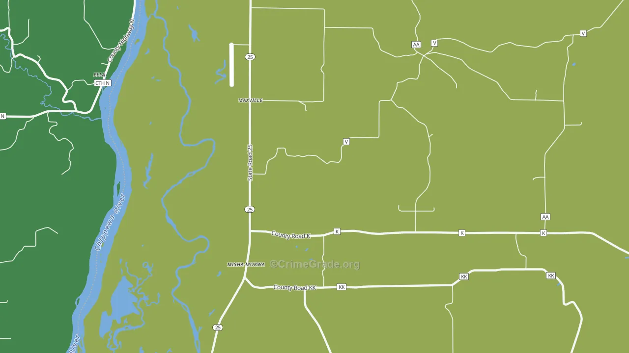 Maxville, WI Map of Vehicle Theft Rates