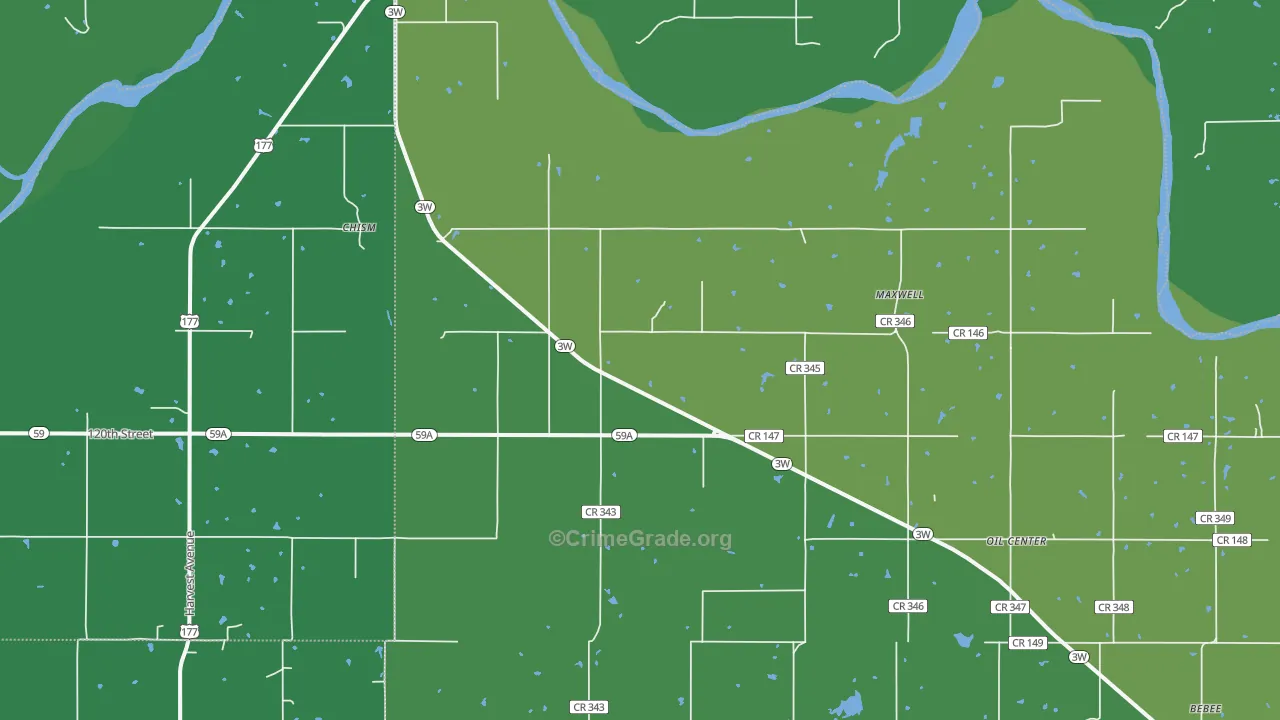 Maxwell, OK Map of Vehicle Theft Rates